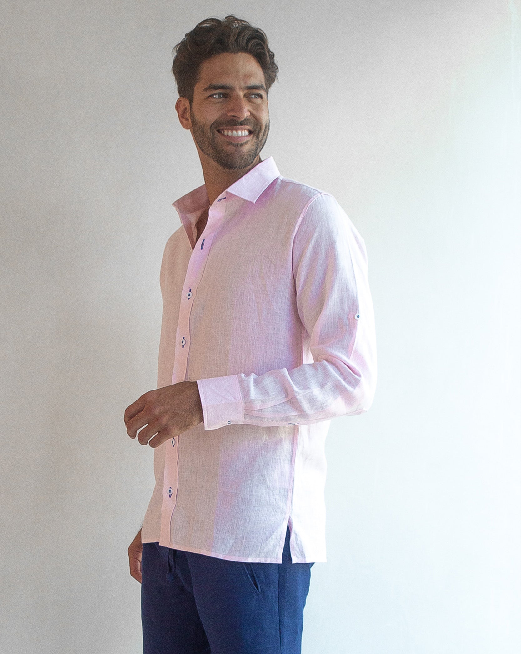 MALLORCA Linen Shirt - Pink/Blue/Blue - CRASQI