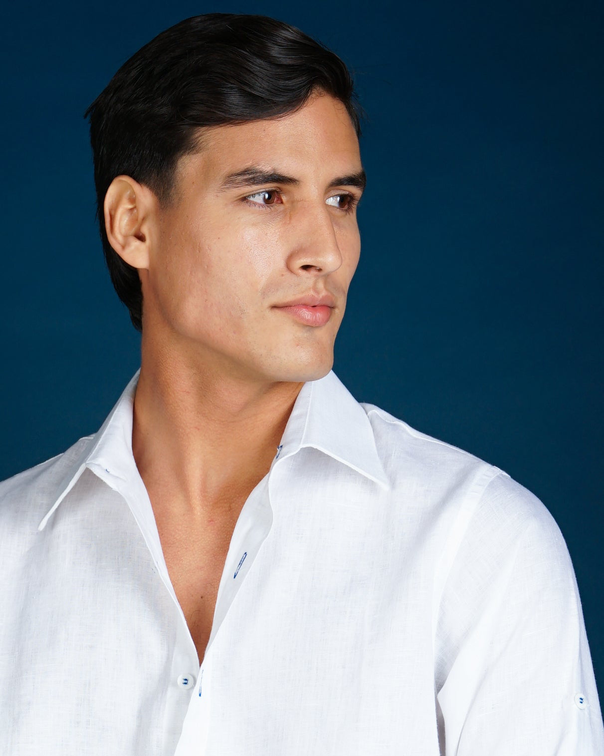 MALLORCA Linen Shirt - White/Royal Blue - CRASQI