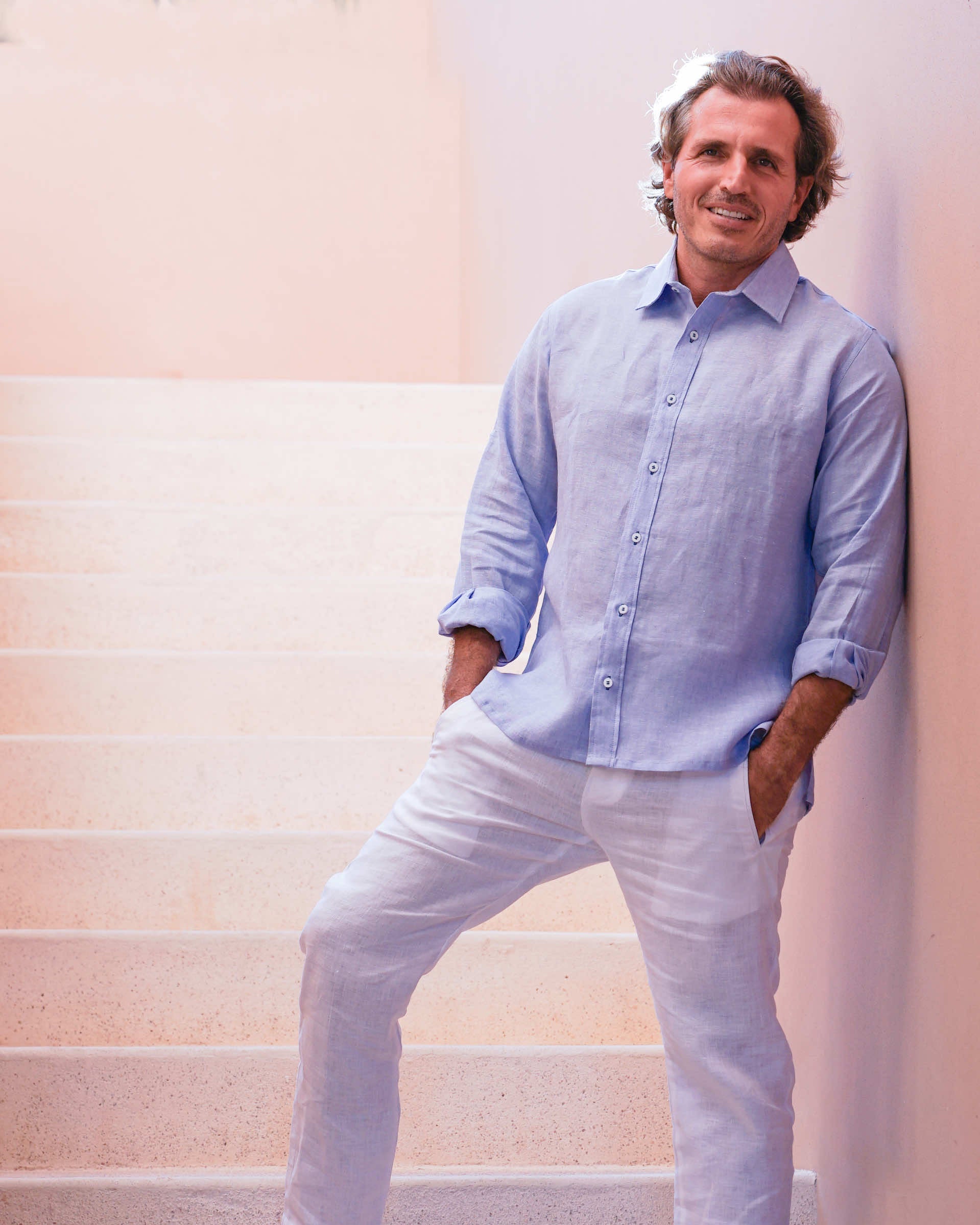 MALLORCA Linen Shirt - Azul Cielo/Pink/Blue - CRASQI