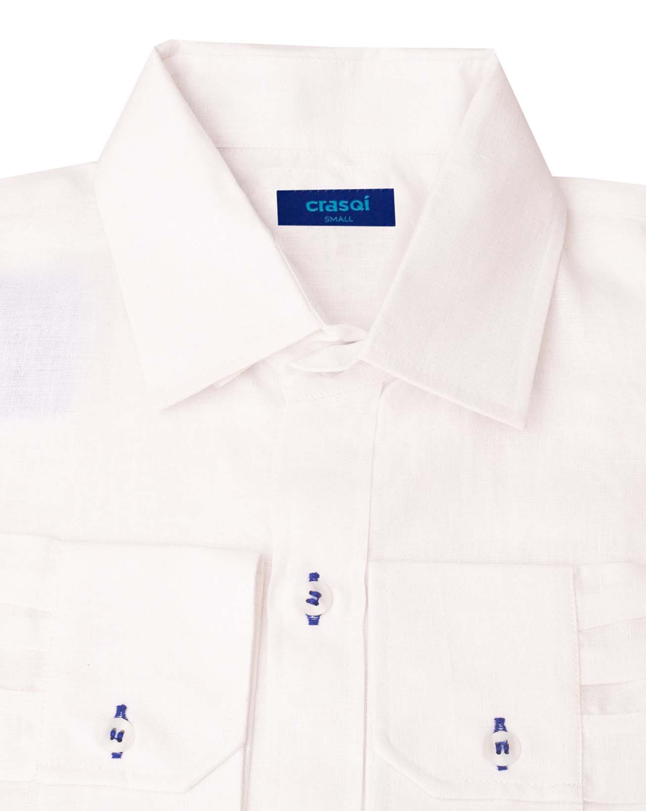 MARBELLA Linen Shirt - White/Light Blue - CRASQI