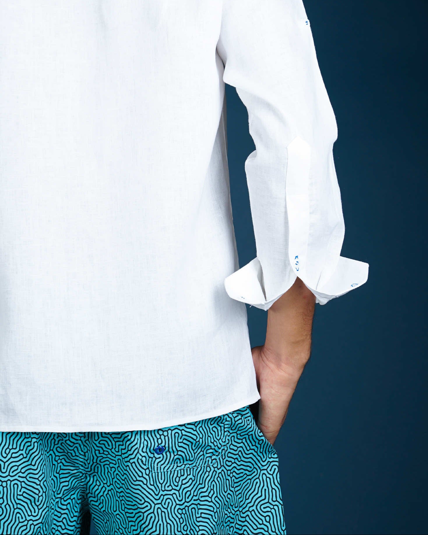 MALLORCA Linen Shirt - White/Royal Blue - CRASQI