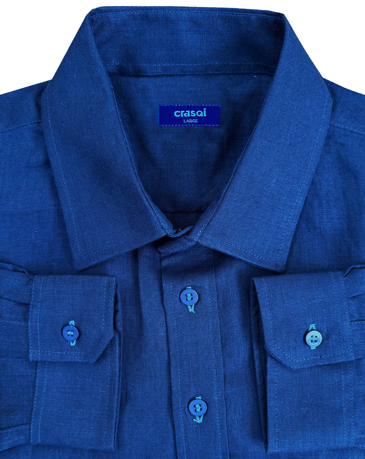 MALLORCA Linen Shirt - Navy Blue/Turquoise - CRASQI