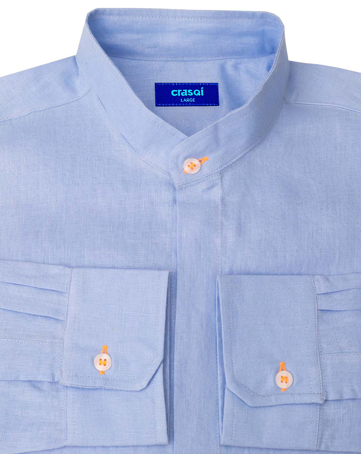 MENORCA Linen Shirt - Blue Sky/Neon Orange - CRASQI