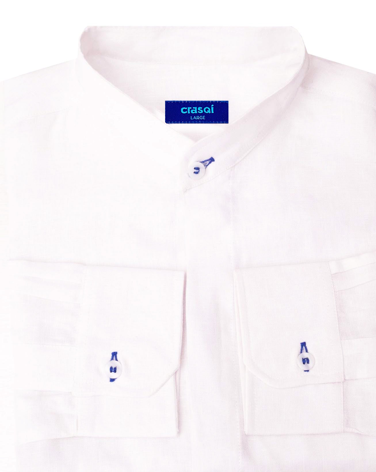 MENORCA Linen Shirt - White/Royal Blue - CRASQI
