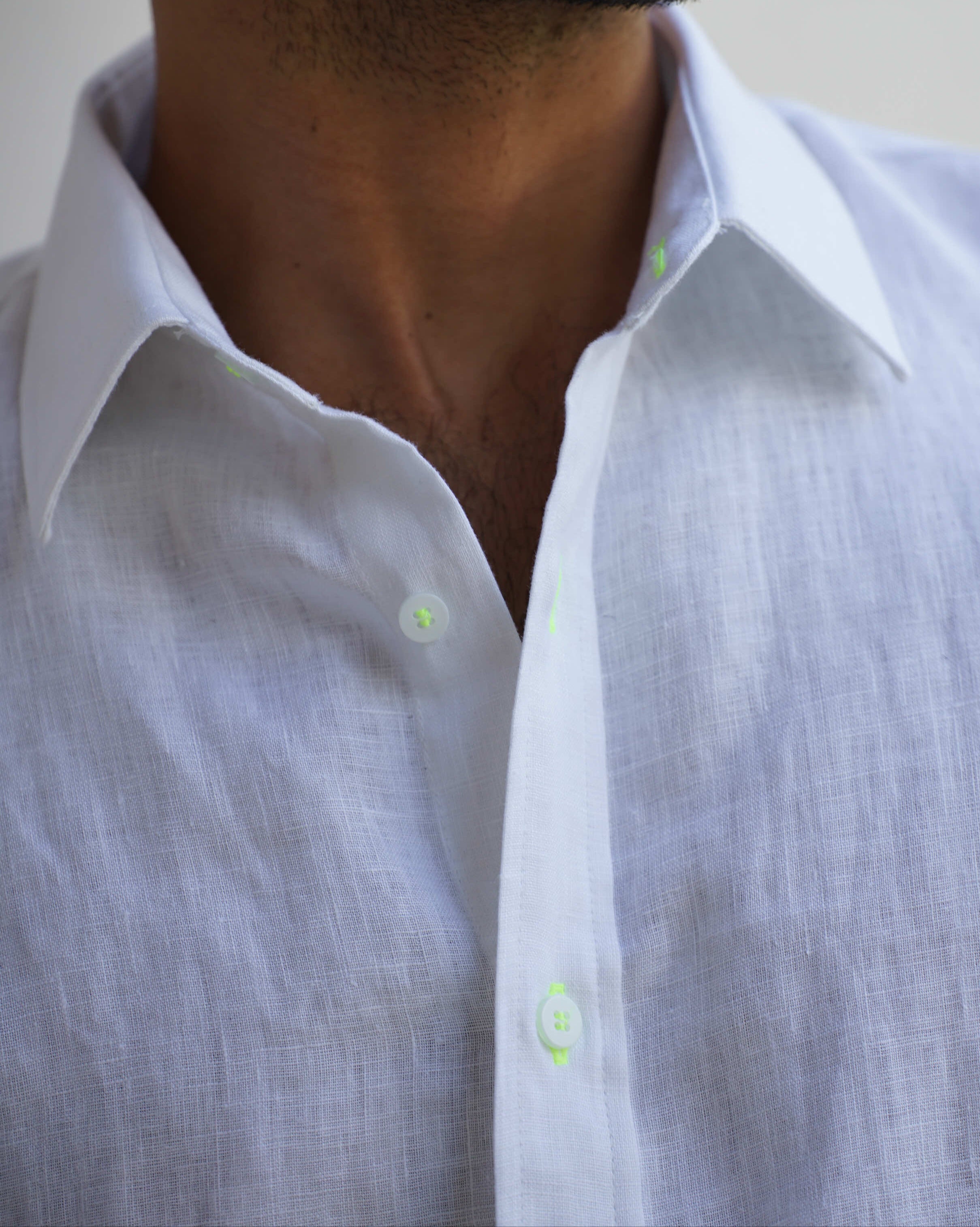 MALLORCA Linen Shirt - White/Neon Yellow - CRASQI