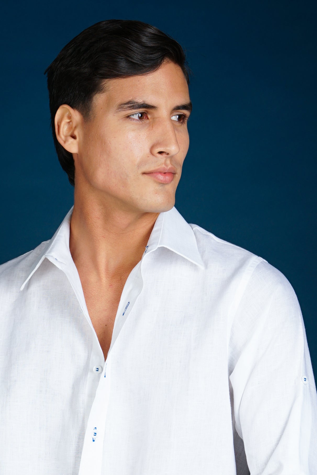 MALLORCA Linen Shirt - White/Royal Blue - CRASQI