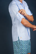 MALLORCA Linen Shirt - Blue Sky/Neon Orange - CRASQI