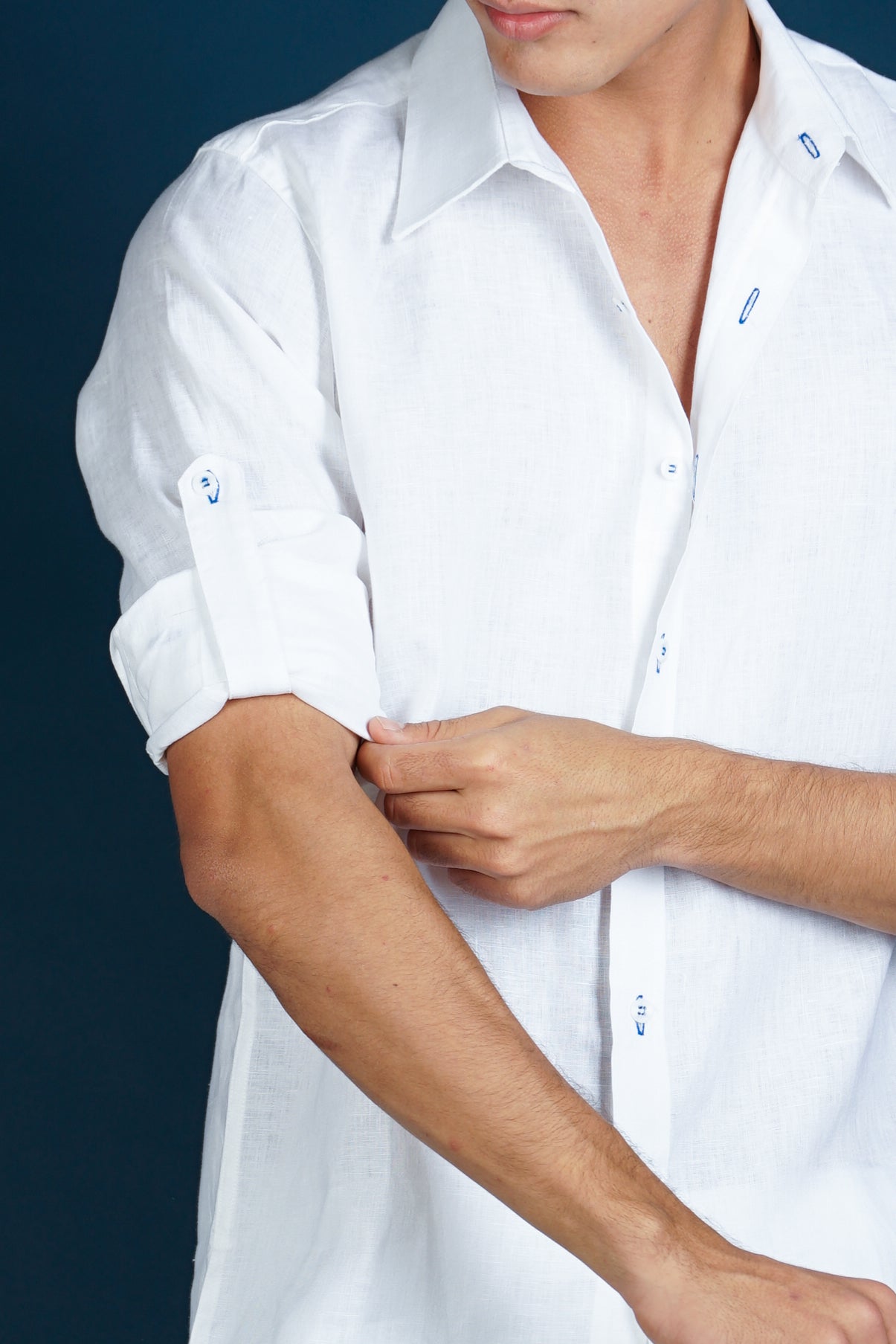 MALLORCA Linen Shirt - White/Royal Blue - CRASQI