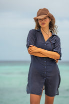 Shirt dress Cover-up - Navy Blue - CRASQI