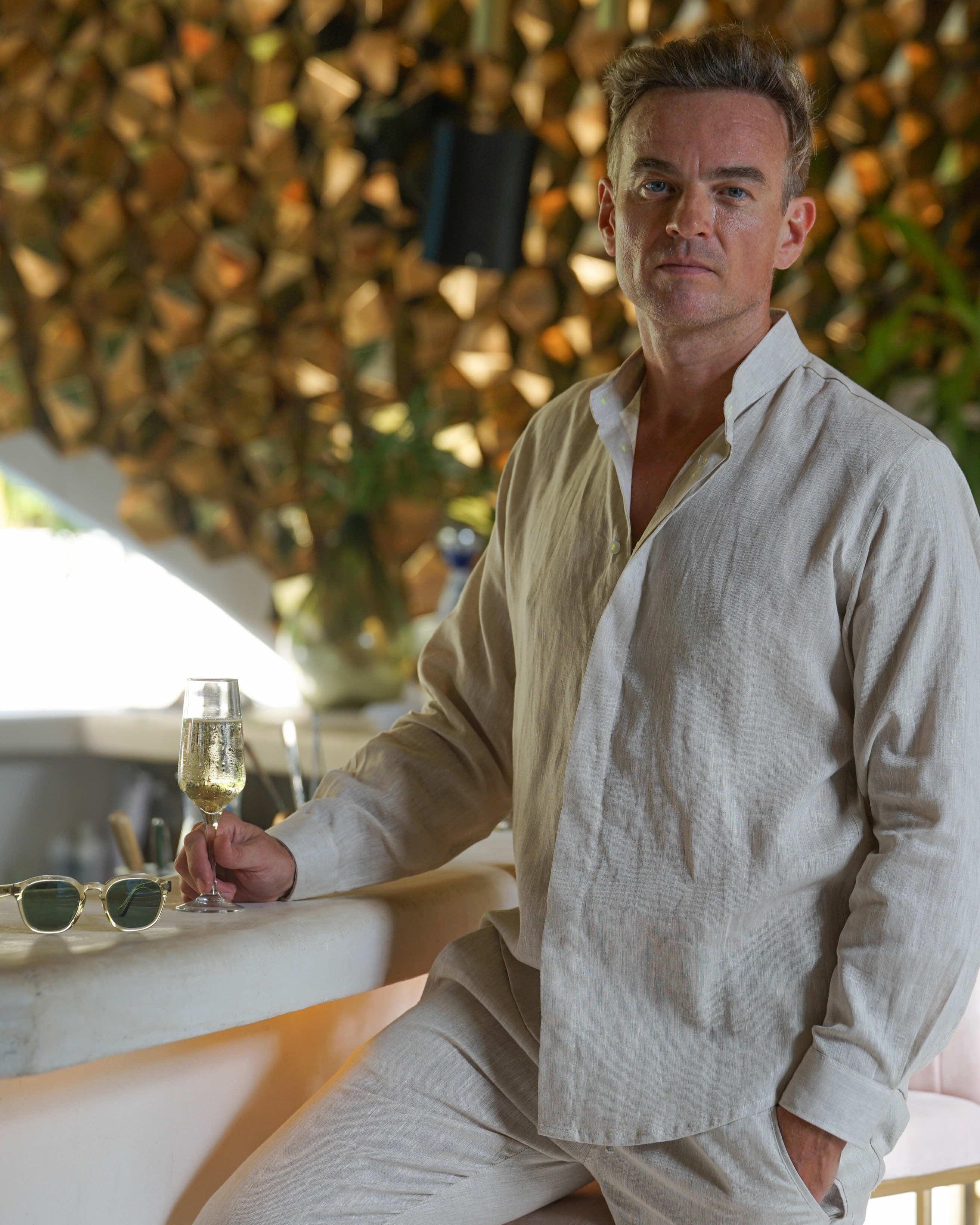 MENORCA Linen Shirt - Sand/Neon Yellow - CRASQI