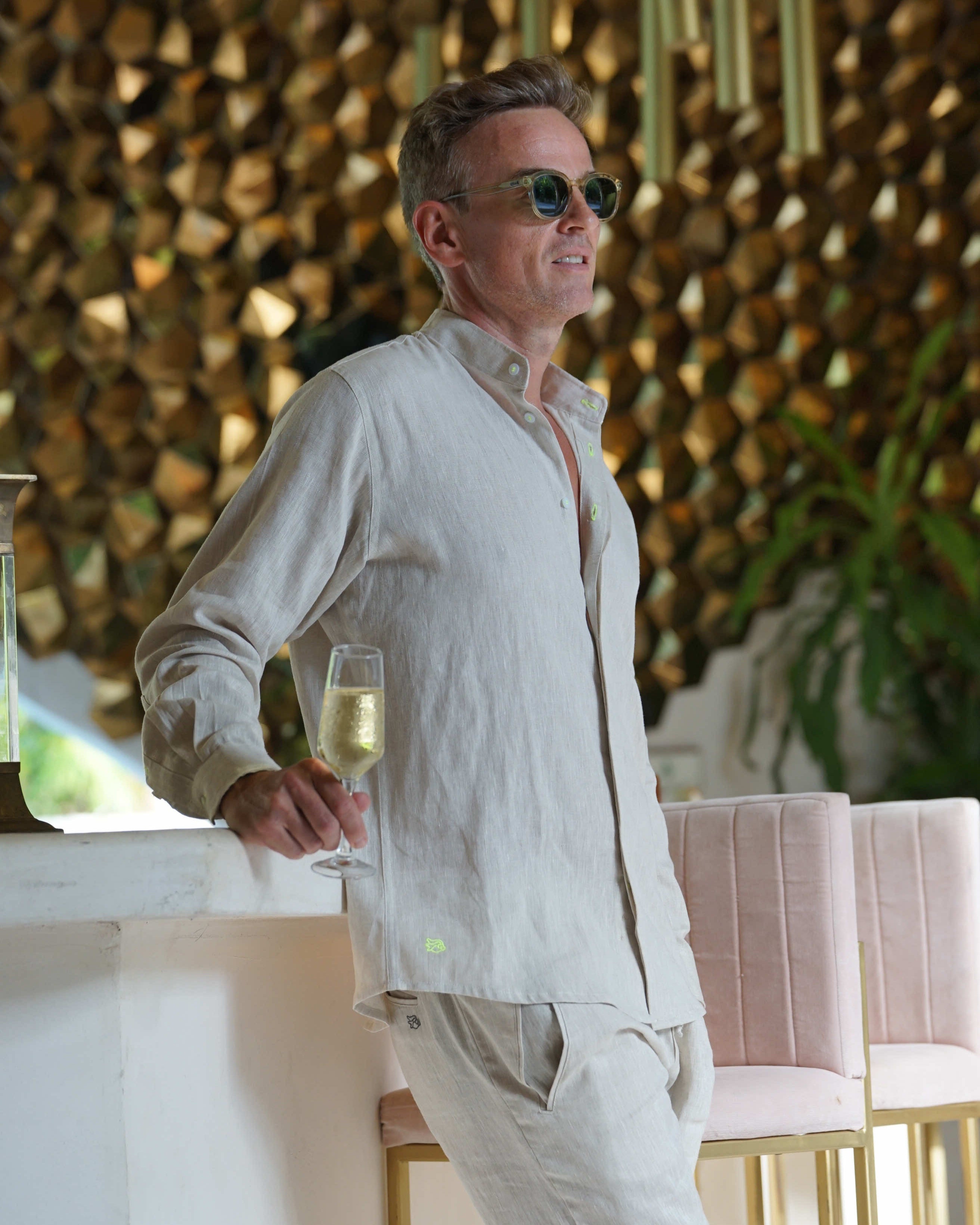 MENORCA Linen Shirt - Sand/Neon Yellow - CRASQI