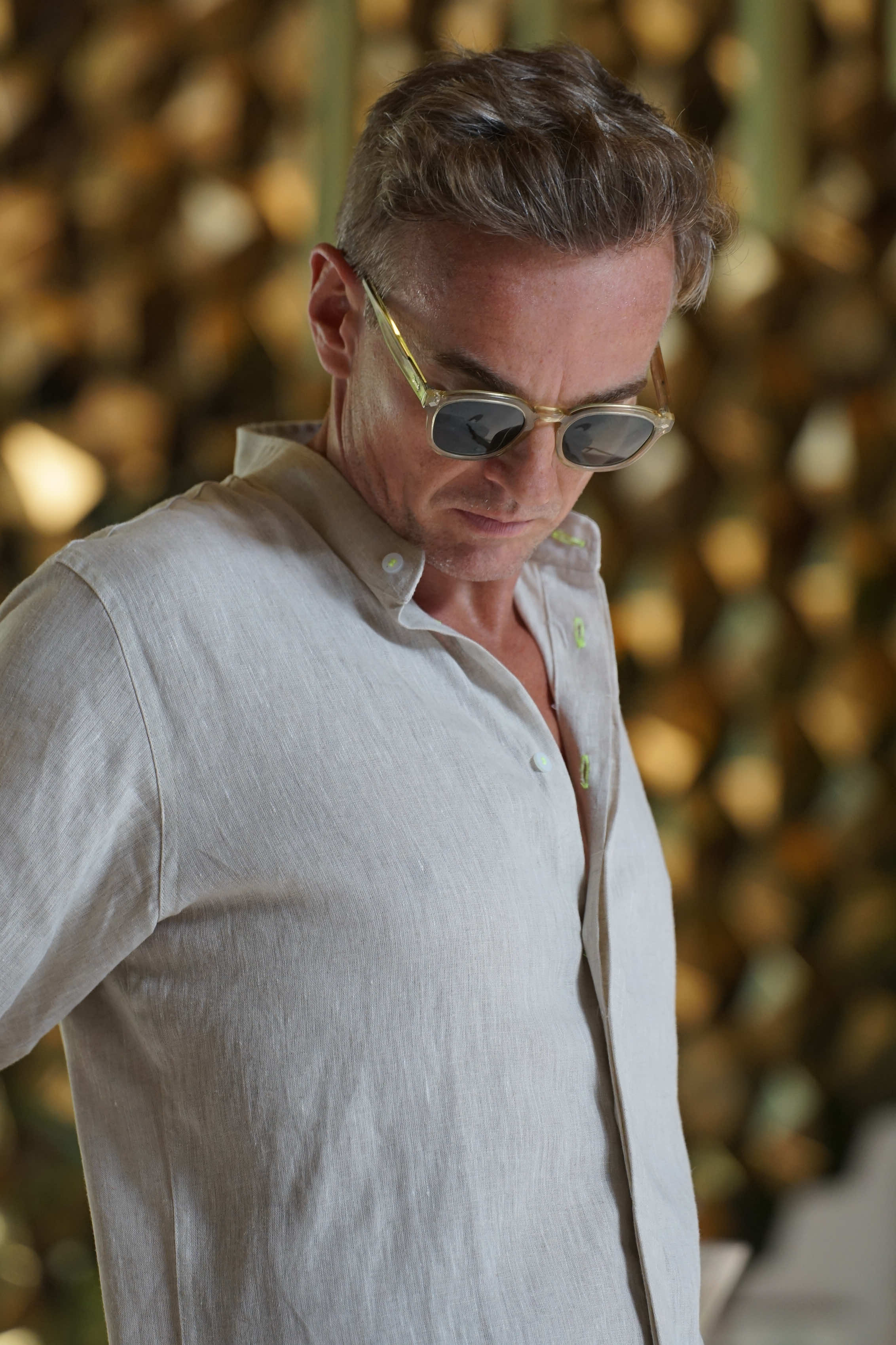 MENORCA Linen Shirt - Sand/Neon Yellow - CRASQI