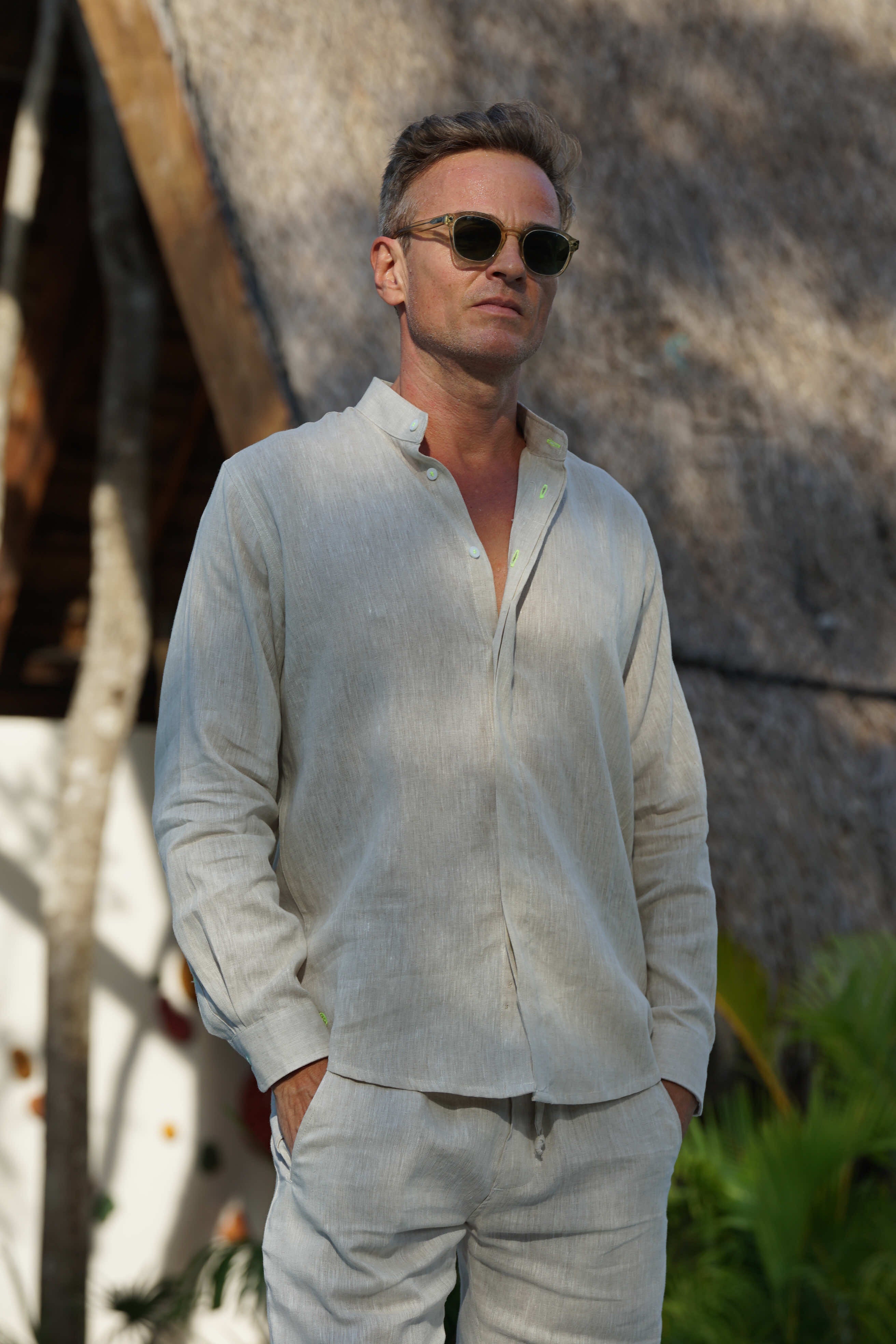 MENORCA Linen Shirt - Sand/Neon Yellow - CRASQI