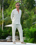 MENORCA Linen Shirt - Sand/Neon Yellow - CRASQI