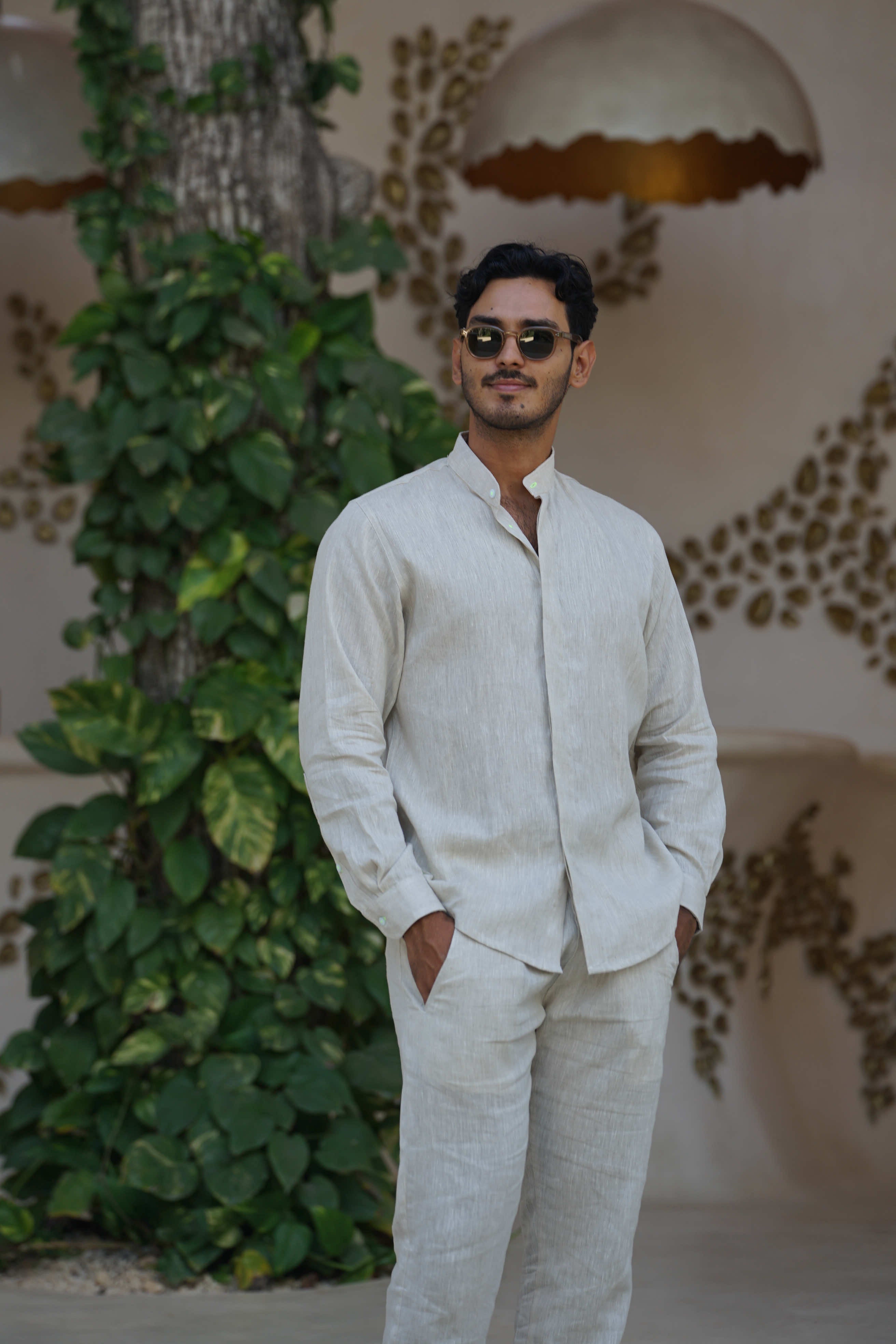 MENORCA Linen Shirt - Sand/Neon Yellow - CRASQI