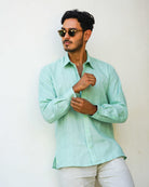 MALLORCA Linen Shirt - Light Green/Dark Jade - CRASQI