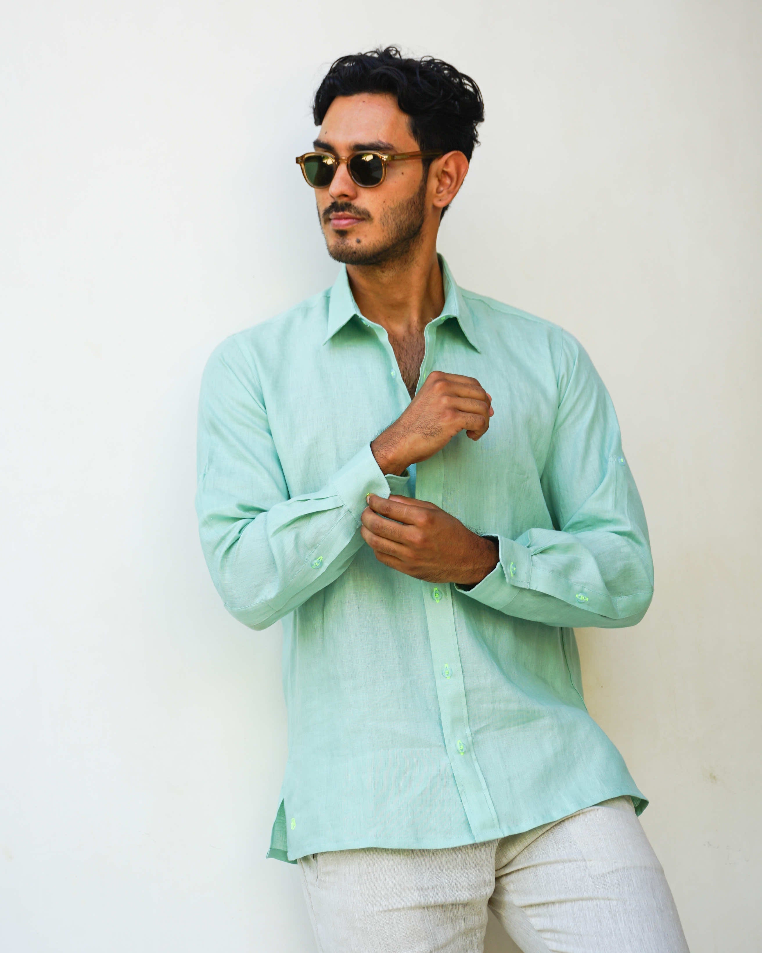 MALLORCA Linen Shirt - Light Green/Dark Jade - CRASQI