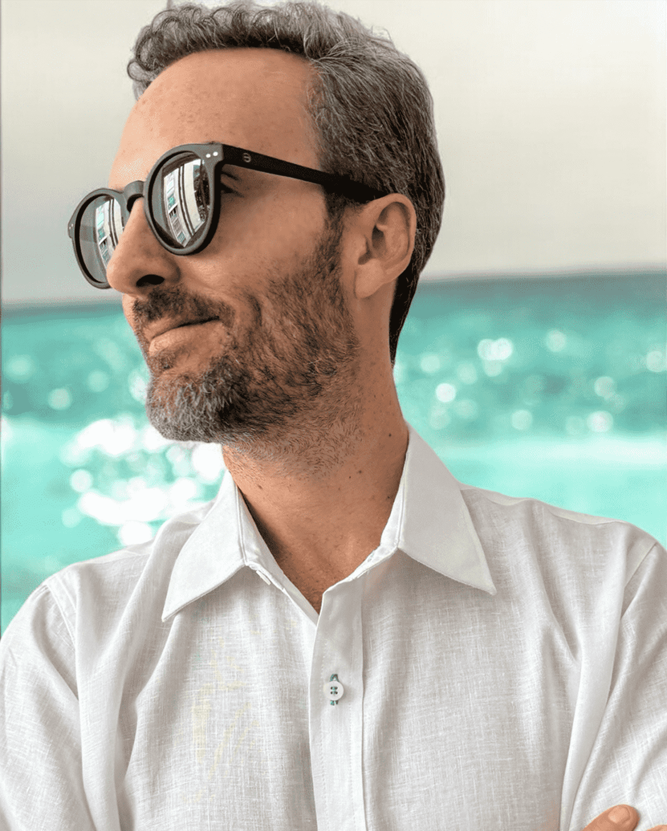 MARBELLA Linen Shirt - White/Royal Blue - CRASQI