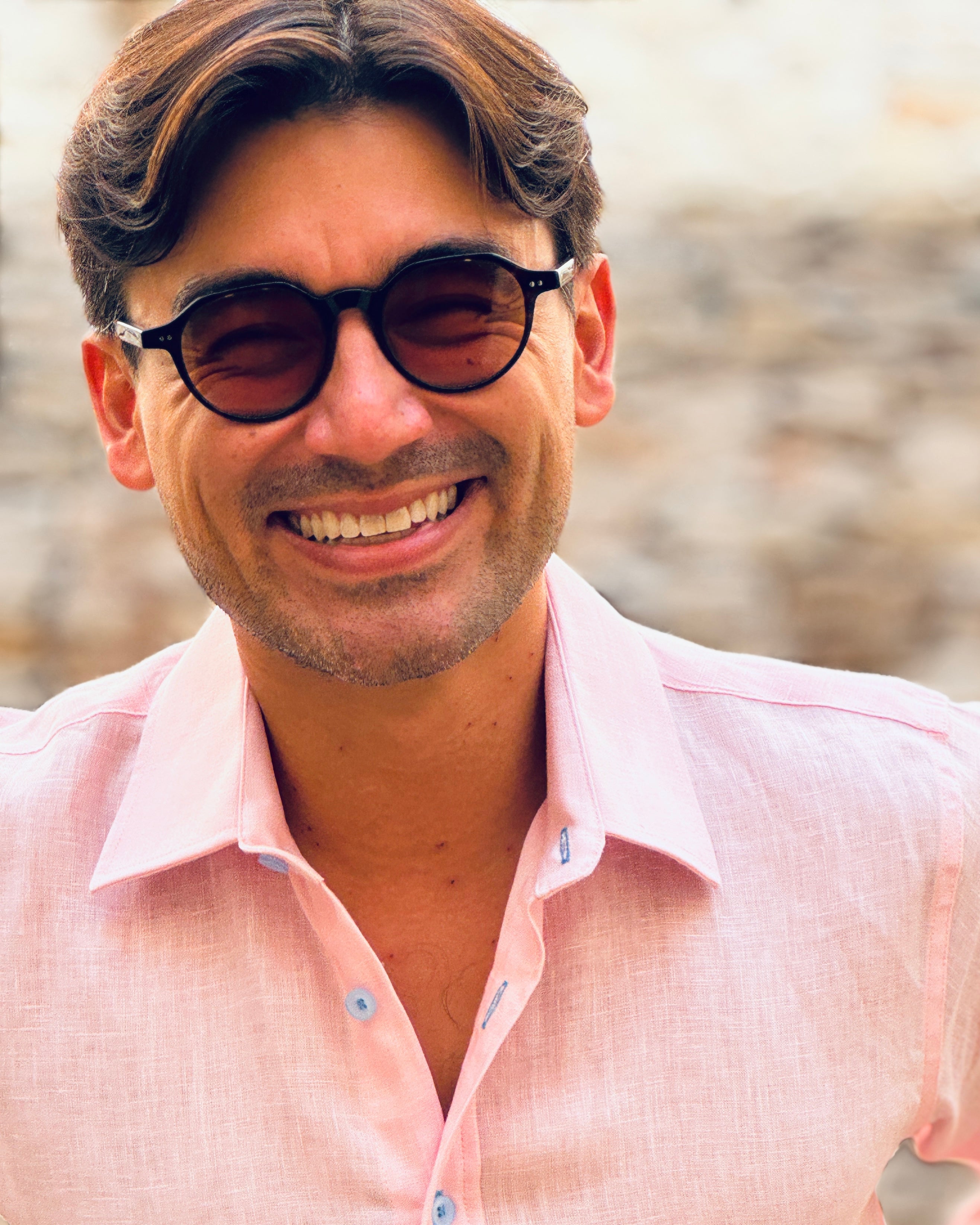 MARBELLA Linen Shirt - Pink/Light Blue - CRASQI