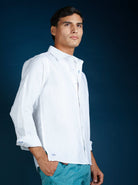 MALLORCA Linen Shirt - White/Royal Blue - CRASQI