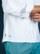 MALLORCA Linen Shirt - White/Royal Blue - CRASQI