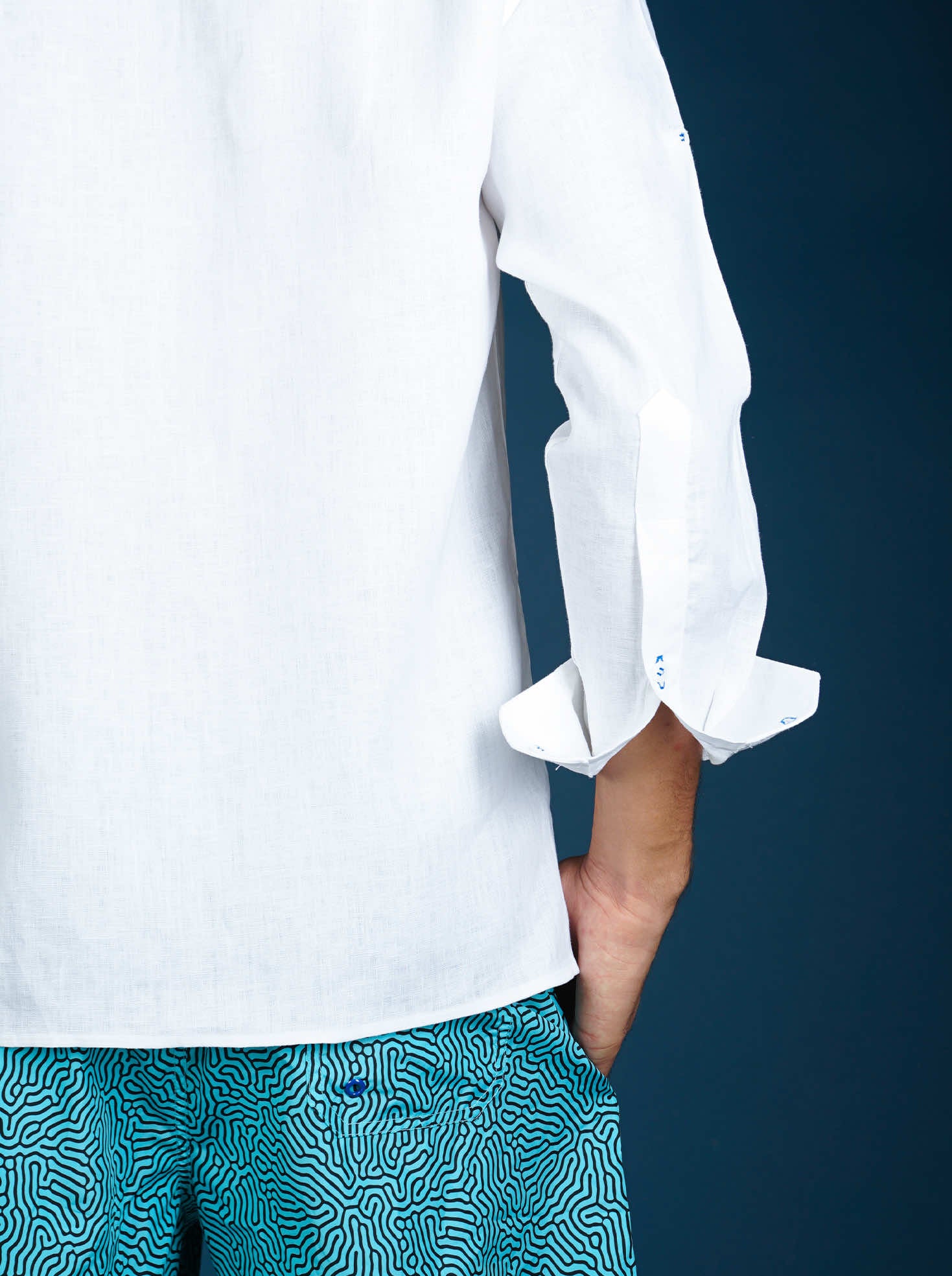 MALLORCA Linen Shirt - White/Royal Blue - CRASQI