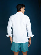 MALLORCA Linen Shirt - White/Royal Blue - CRASQI