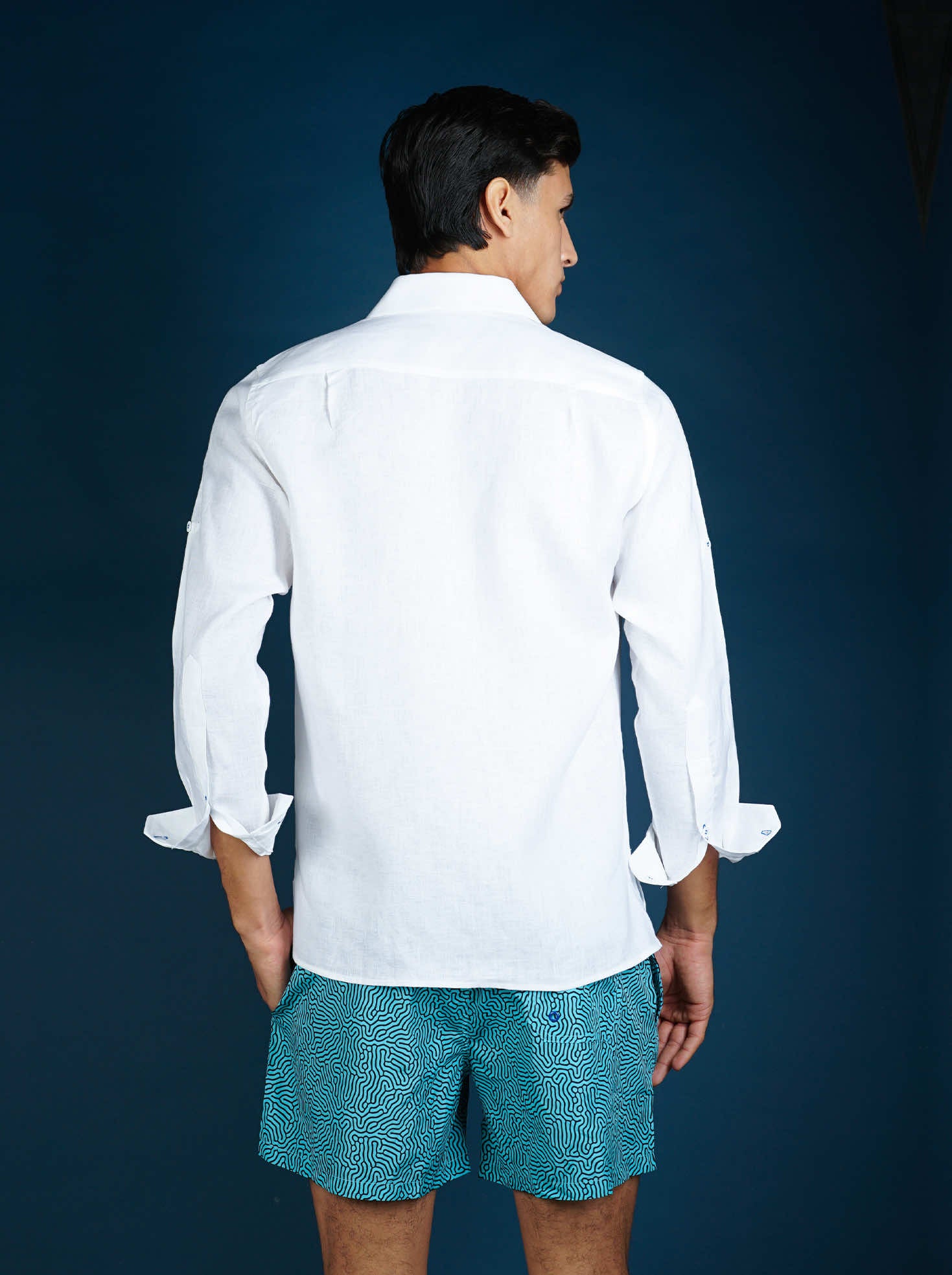 MALLORCA Linen Shirt - White/Royal Blue - CRASQI