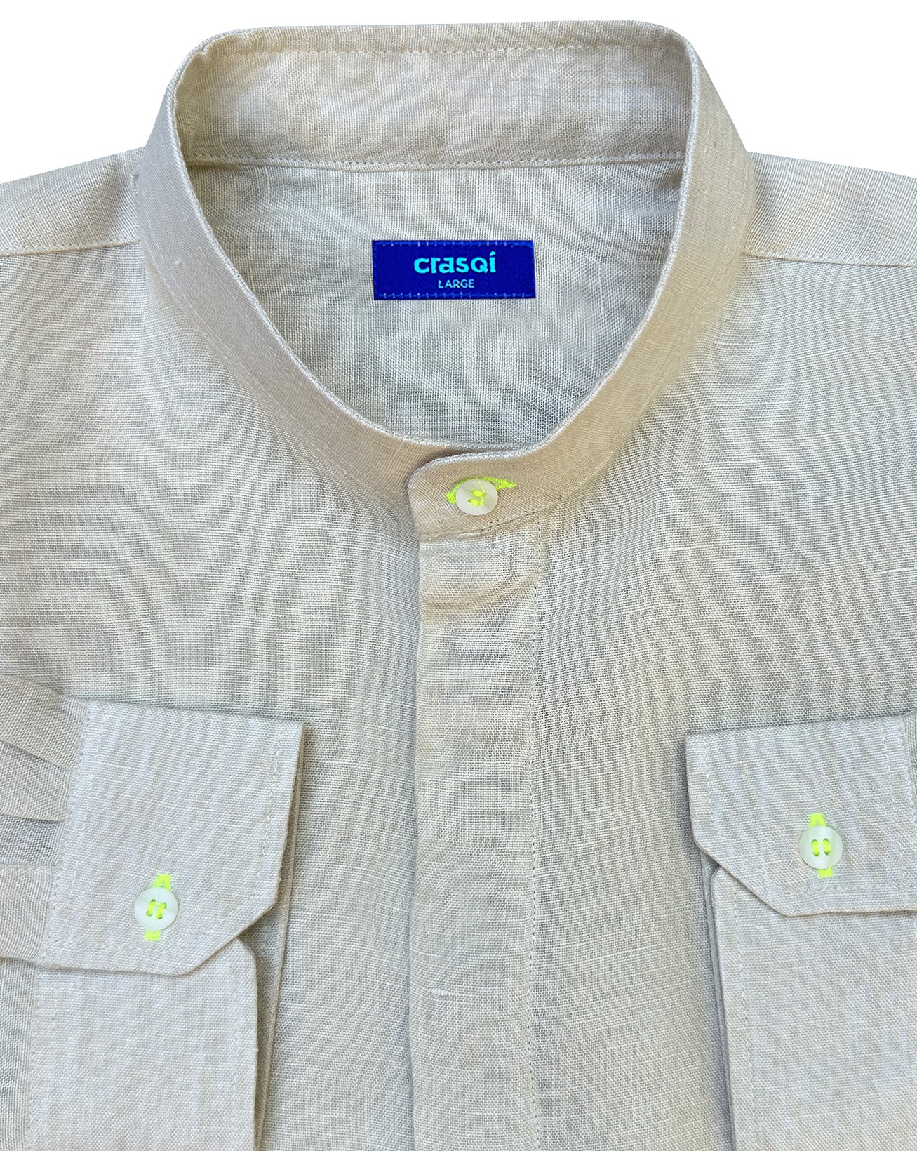 MENORCA Linen Shirt - Sand/Neon Yellow - CRASQI