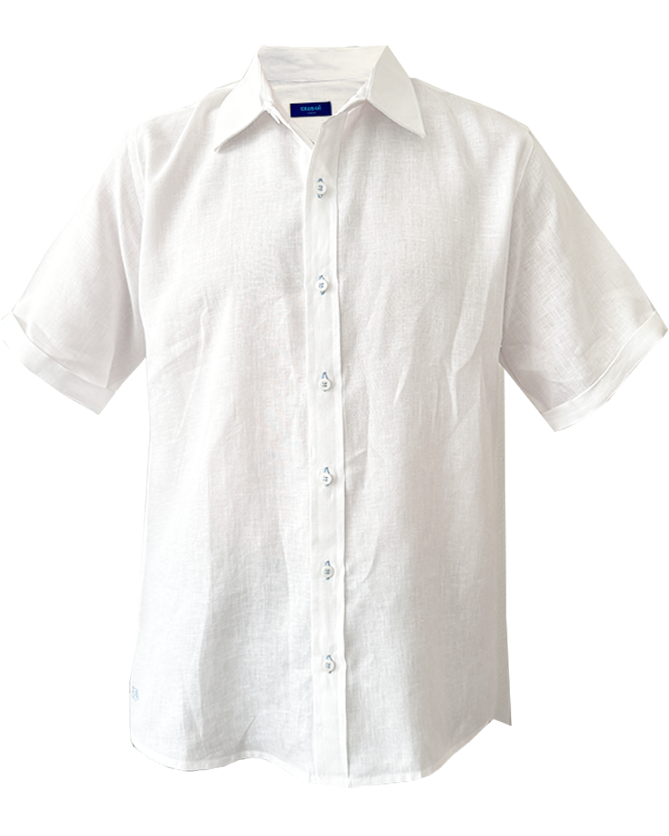 MARBELLA Linen Shirt - White/Royal Blue - CRASQI