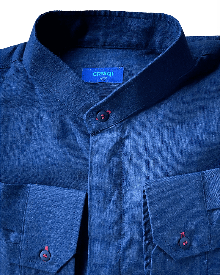 MENORCA Linen Shirt - Navy/Red - CRASQI