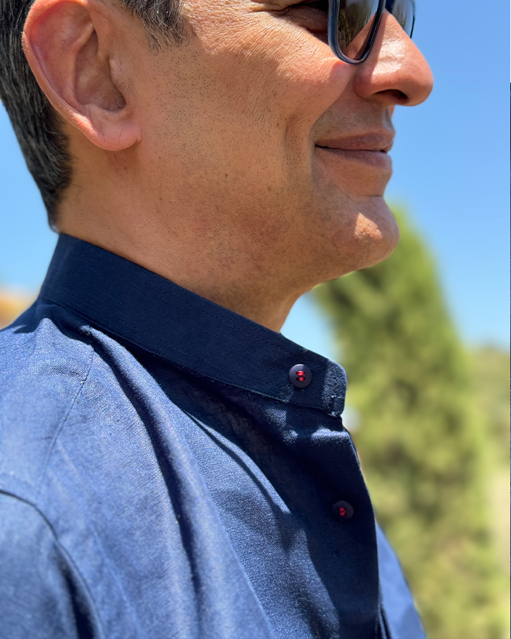 MENORCA Linen Shirt - Navy/Red - CRASQI