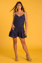 BORA-BORA Linen Dress - Navy Blue - CRASQI